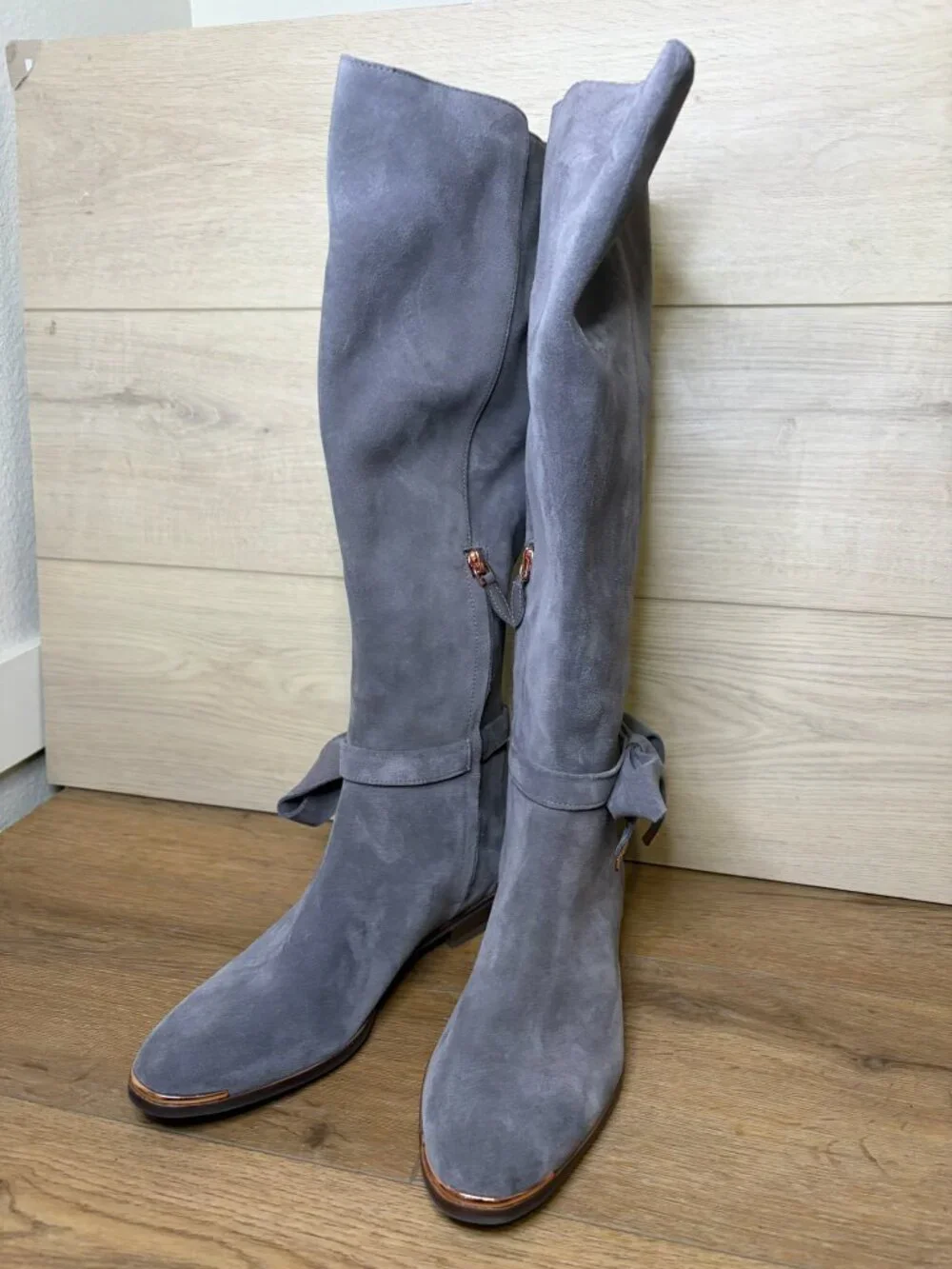 Ted Baker London ALRAMIB Gray Suede Knee Length Boots Size 7.5